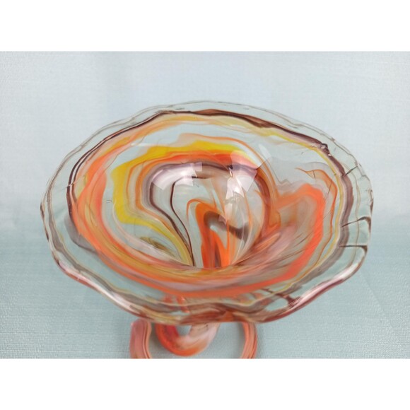 Multicolor MCM Swirl Vase Murano Style Art Glass Orange White Pink Red Glass Art - Picture 9 of 10